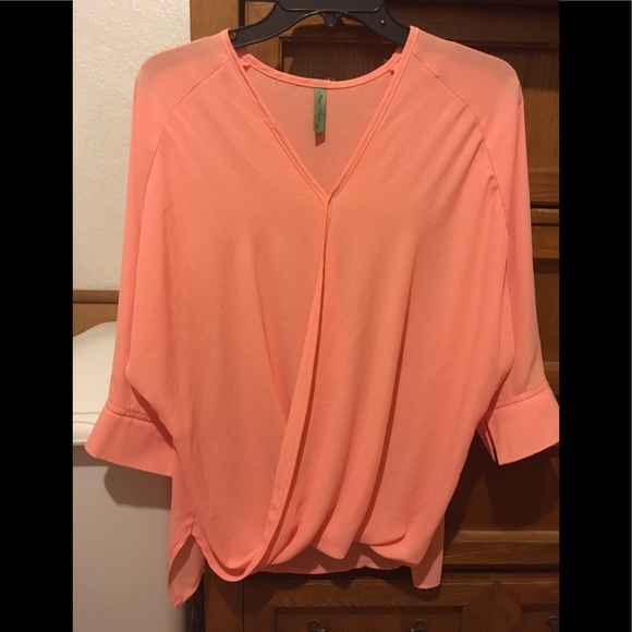 Final touch sheer melon 3/4 sleeve blouse